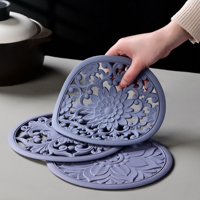 3Pcs 16*16cm Chinese Hollow Carving Cup Mat Heat Insulation Placemat Silicone Coaster