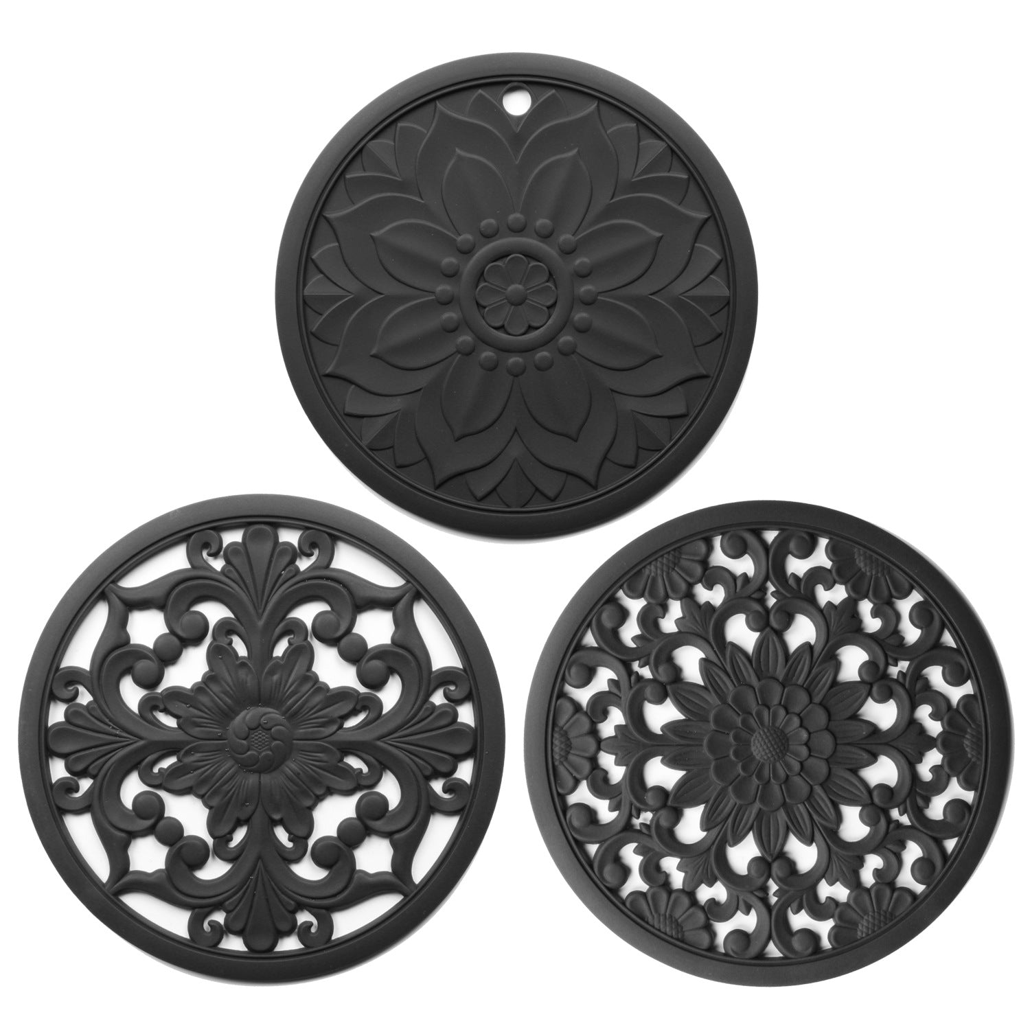 3Pcs 16*16cm Chinese Hollow Carving Cup Mat Heat Insulation Placemat Silicone Coaster