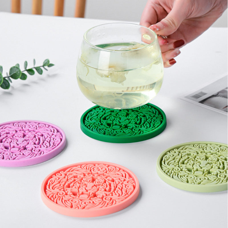 17*17cm Tiger Pattern Round Silicone Heat Resistant Mat Dining Table Placemat