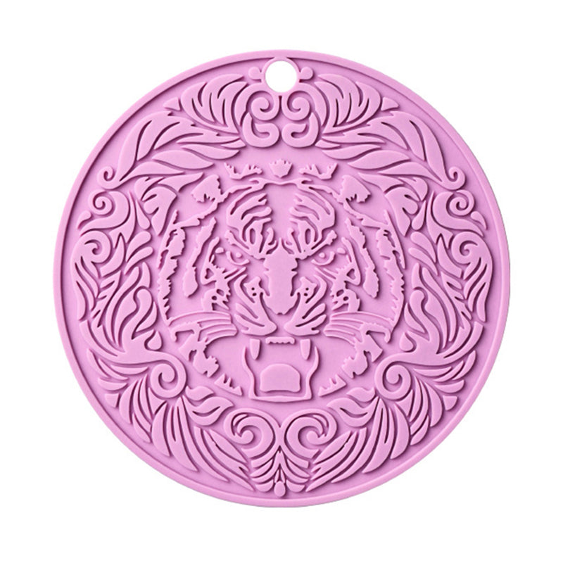 17*17cm Tiger Pattern Round Silicone Heat Resistant Mat Dining Table Placemat
