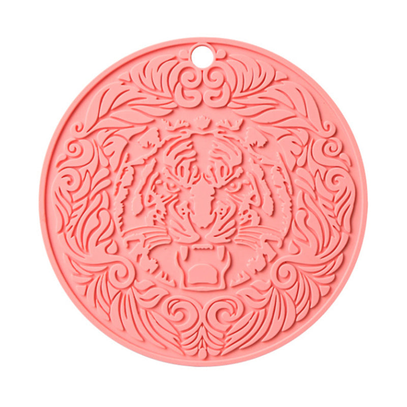 17*17cm Tiger Pattern Round Silicone Heat Resistant Mat Dining Table Placemat