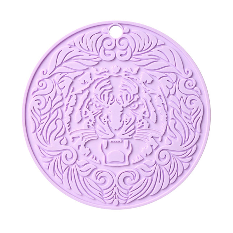 17*17cm Tiger Pattern Round Silicone Heat Resistant Mat Dining Table Placemat