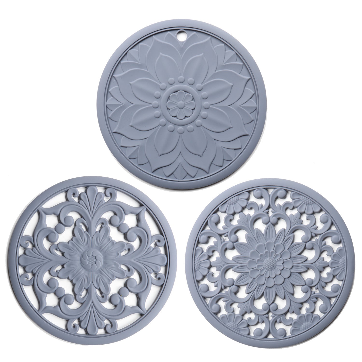 3Pcs 20*20cm Heat Insulation Placemat Chinese Hollow Carving Cup Mat Silicone Coaster