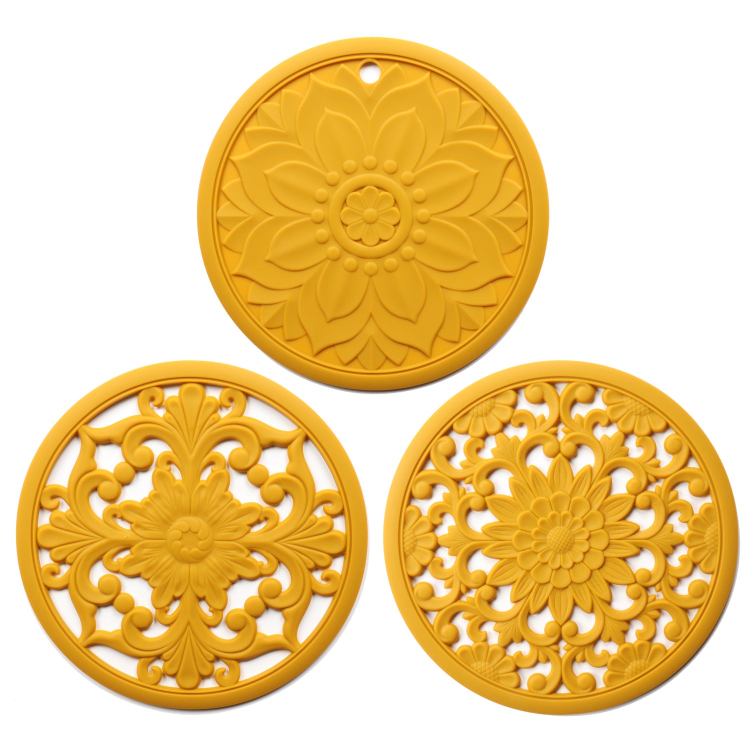 3Pcs 20*20cm Heat Insulation Placemat Chinese Hollow Carving Cup Mat Silicone Coaster