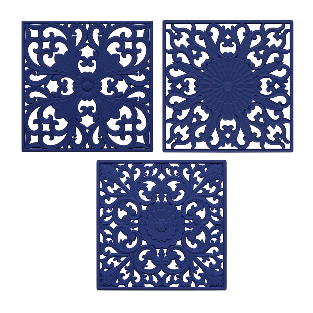 3Pcs / Set 18x18cm Scald Preventing Pot Holder Silicone Pad Hollow Flower Heat Insulation Square Mat