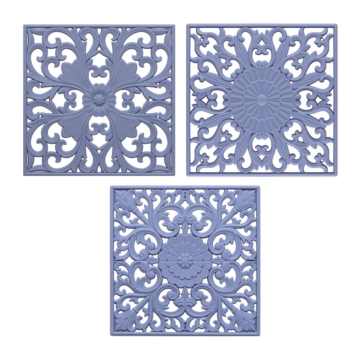 3Pcs / Set 18x18cm Scald Preventing Pot Holder Silicone Pad Hollow Flower Heat Insulation Square Mat