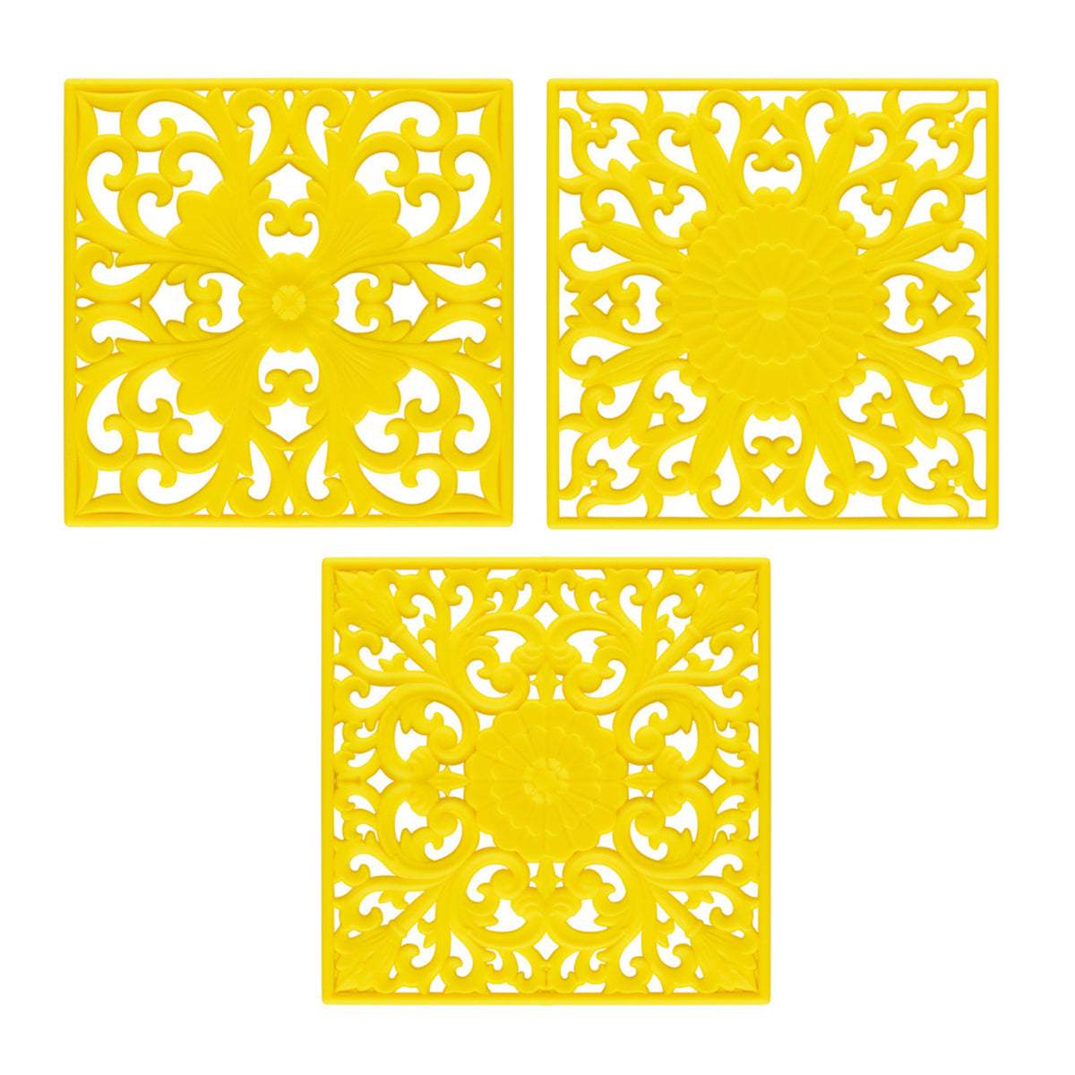 3Pcs / Set 18x18cm Scald Preventing Pot Holder Silicone Pad Hollow Flower Heat Insulation Square Mat