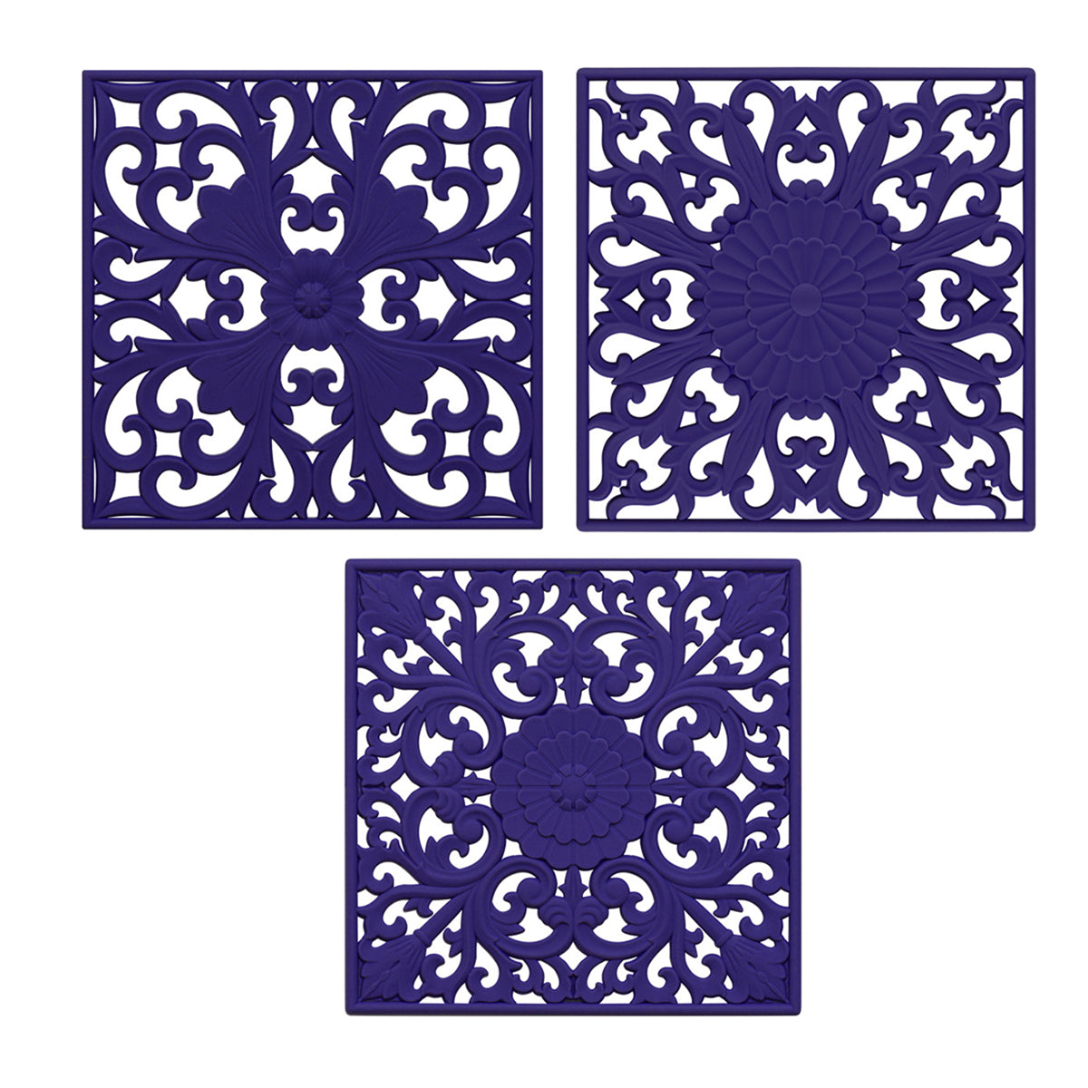 3Pcs / Set 18x18cm Scald Preventing Pot Holder Silicone Pad Hollow Flower Heat Insulation Square Mat