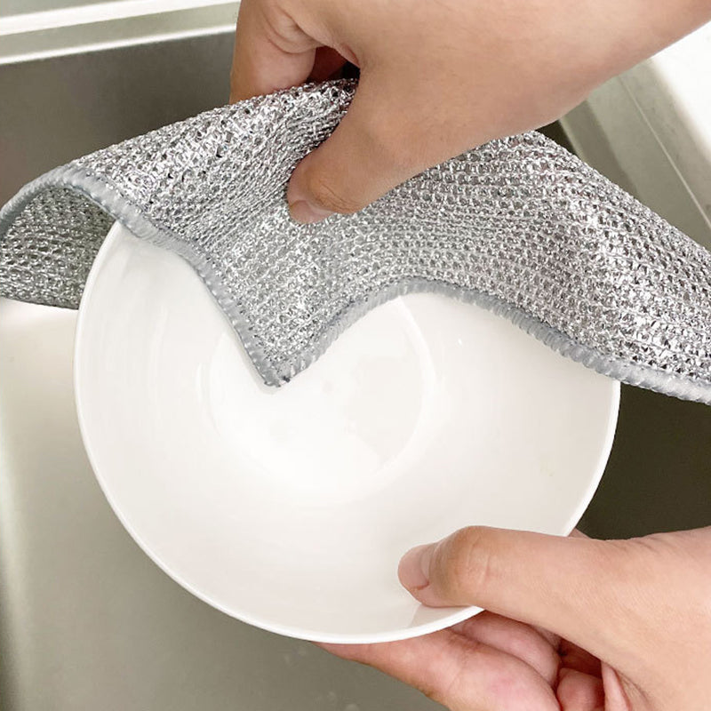20x20CM Silver Wire Mesh Kitchen Cleaning Cloth Dishwashing Rag Dishcloth