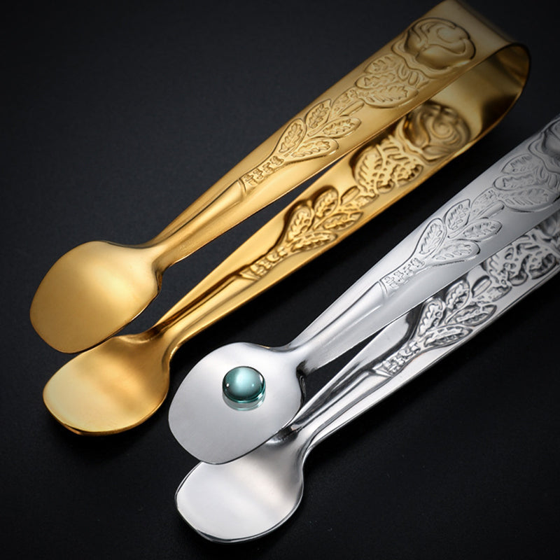 304 Stainless Steel Rose Pattern Mini Food Tongs Ice Cube Clip (BPA Free, No FDA)