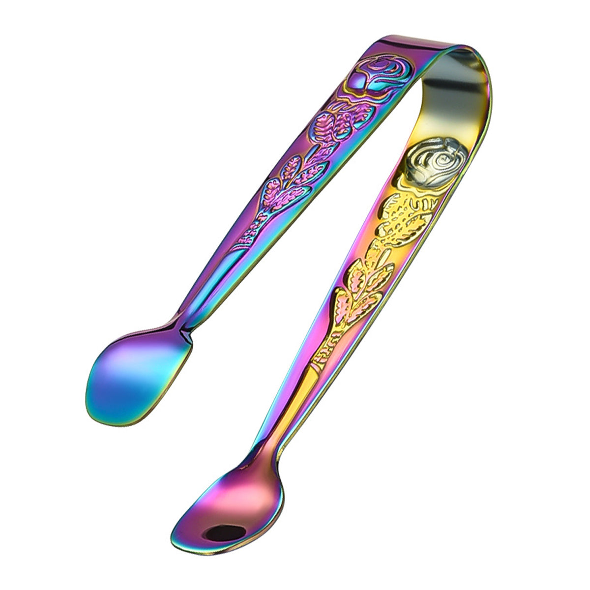 Ice Cube Clip 304 Stainless Steel Rose Pattern Mini Food Tongs (BPA Free, No FDA) - Multi-color