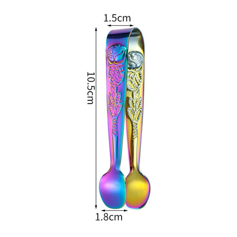 Ice Cube Clip 304 Stainless Steel Rose Pattern Mini Food Tongs (BPA Free, No FDA) - Multi-color