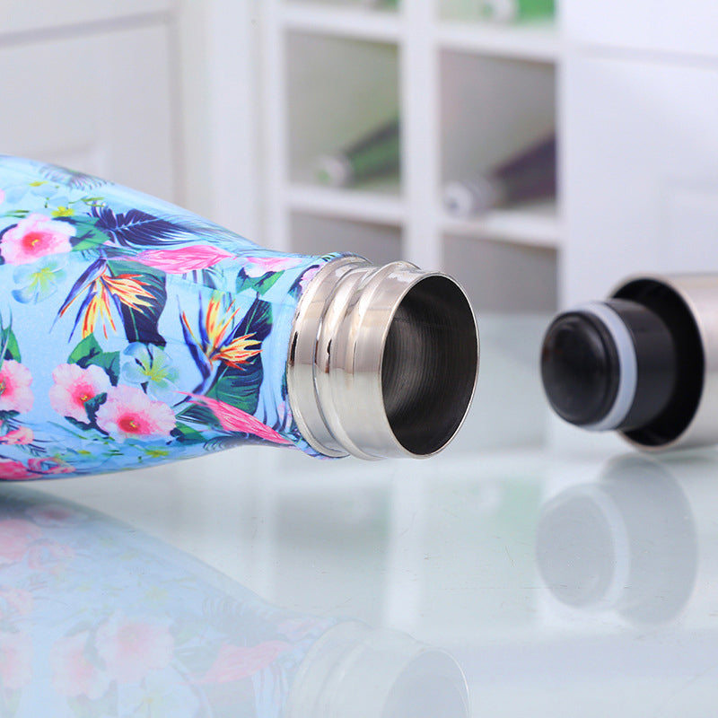 500ml Pattern Printing Narrow Mouth 304 Stainless Steel Vacuum Insulated Water Bottle (BPA Free, with FDA)