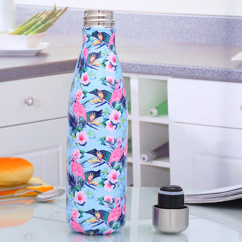 500ml Pattern Printing Narrow Mouth 304 Stainless Steel Vacuum Insulated Water Bottle (BPA Free, with FDA)