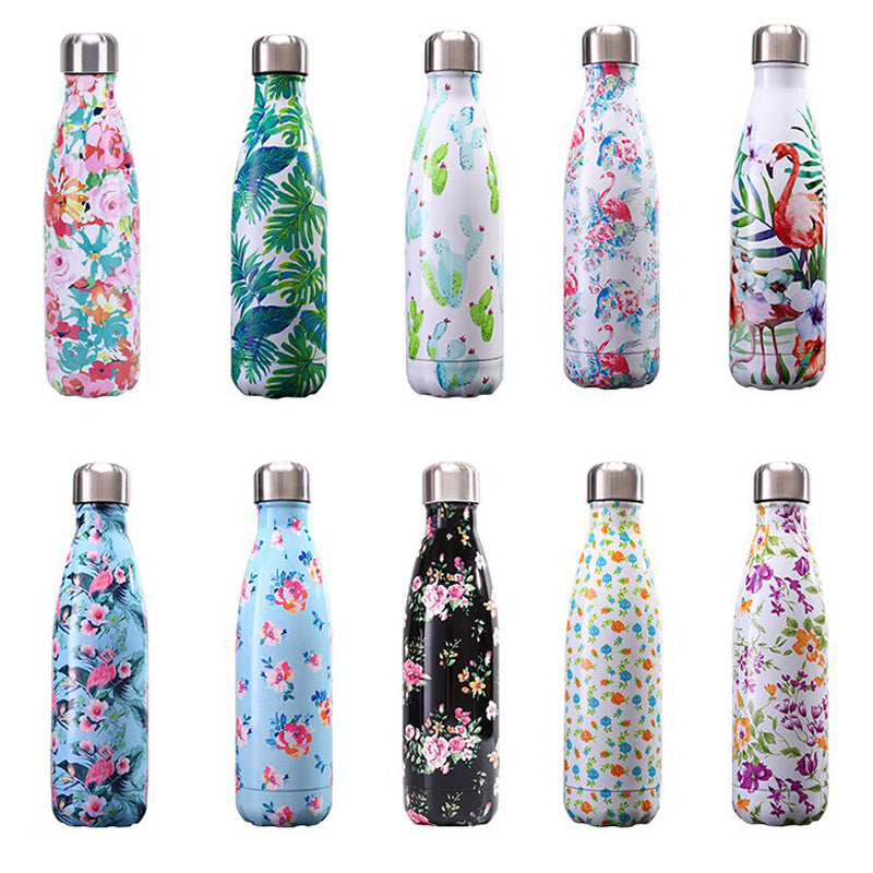 500ml Pattern Printing Narrow Mouth 304 Stainless Steel Vacuum Insulated Water Bottle (BPA Free, with FDA)