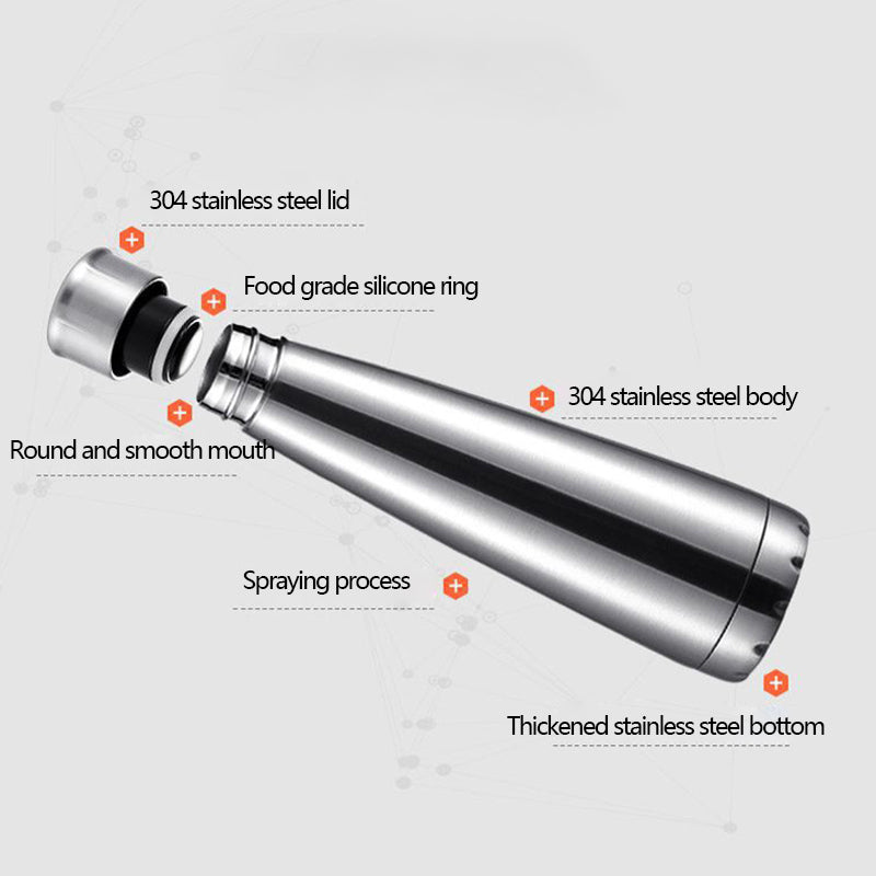 500ml 304 Stainless Steel Vacuum Insulated Cup Taper Water Bottle for Outdoor Sports (BPA Free, with FDA)