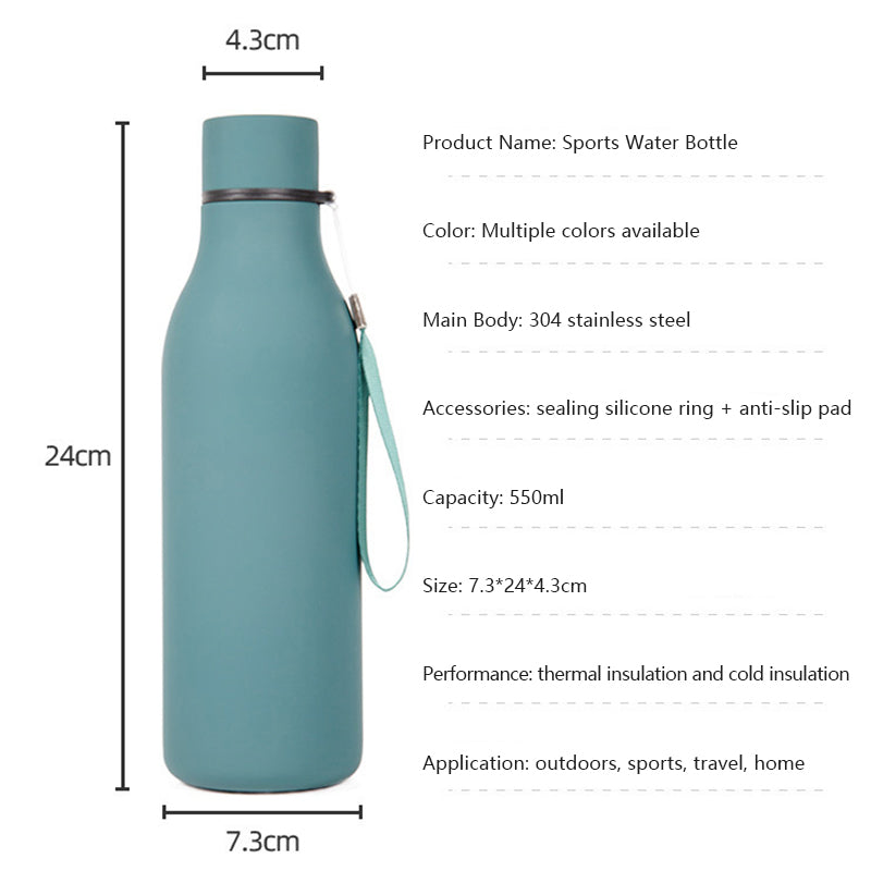 550ml Vacuum Insulated Water Bottle 304 Stainless Steel Cup with Lanyard (BPA Free, with FDA)