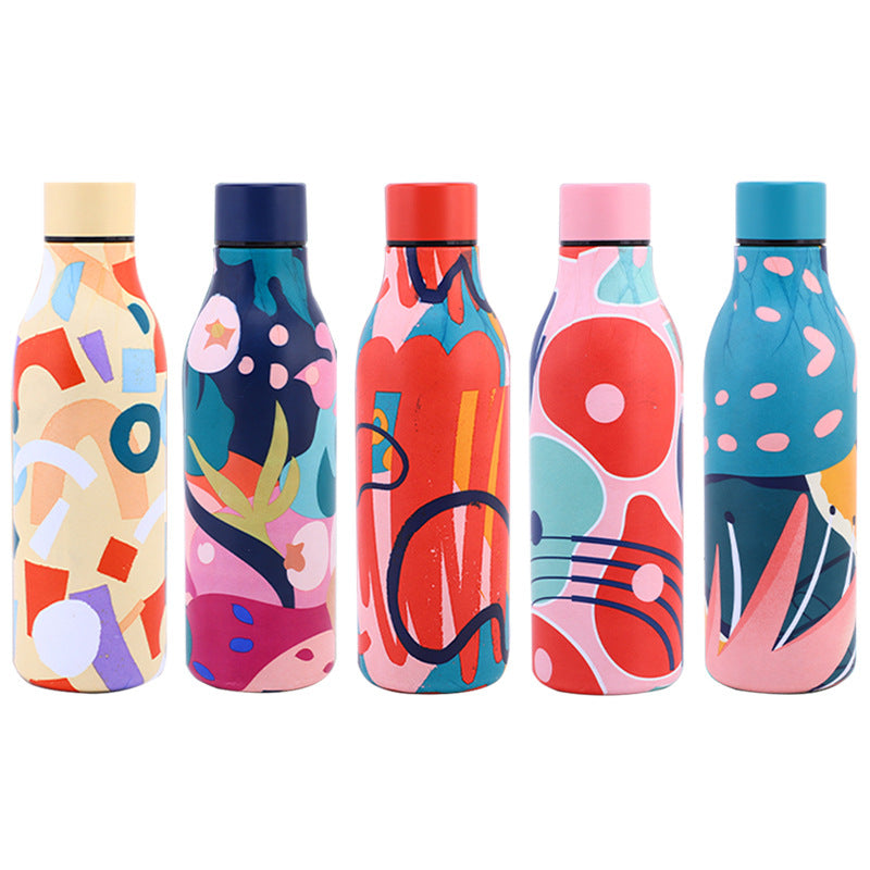 550ml Geometry Pattern 304 Stainless Steel Cup Vacuum Insulated Water Bottle (BPA Free, with FDA)