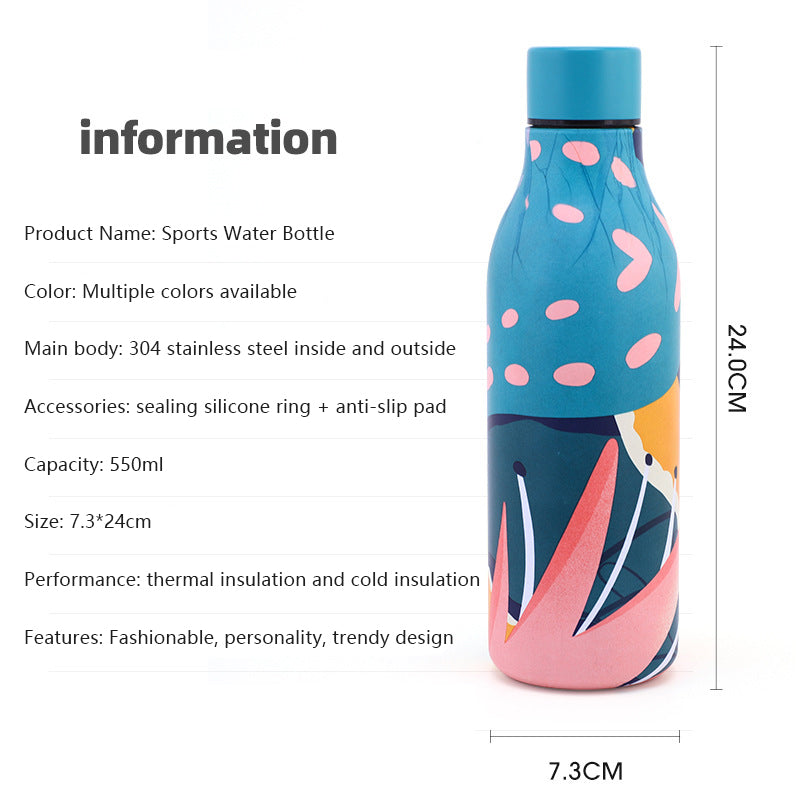 550ml Geometry Pattern 304 Stainless Steel Cup Vacuum Insulated Water Bottle (BPA Free, with FDA)