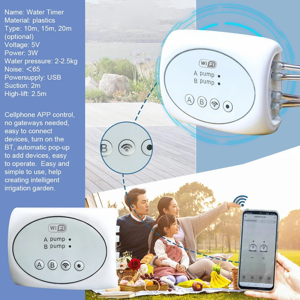 WiFi Water Timer Remote Control Potted Plant Smart Watering System with 10m Water Pipe+15 Emitters