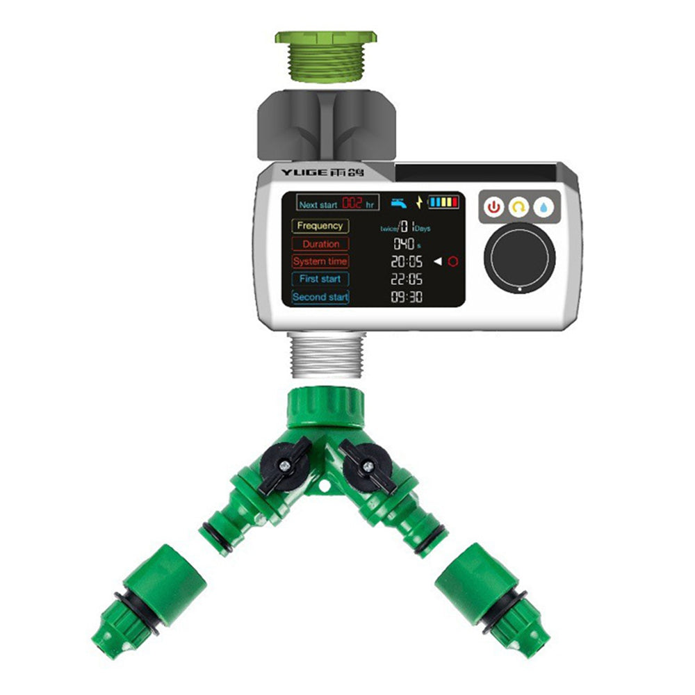 YUGE Dual-Head Connector Solar Automatic Irrigation Watering Timer for European Standard Hose