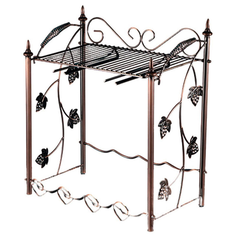 002A021 Tabletop Iron Wine Holder 2-Tiers Wine Storage Rack for 4 Bottles+4 Glasses