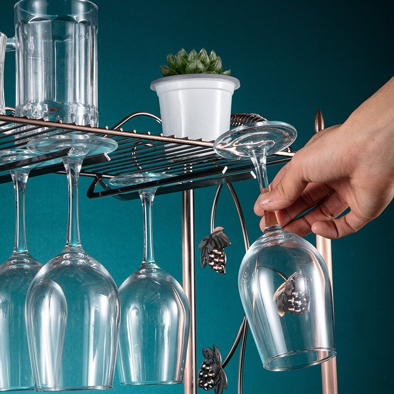 002A021 Tabletop Iron Wine Holder 2-Tiers Wine Storage Rack for 4 Bottles+4 Glasses