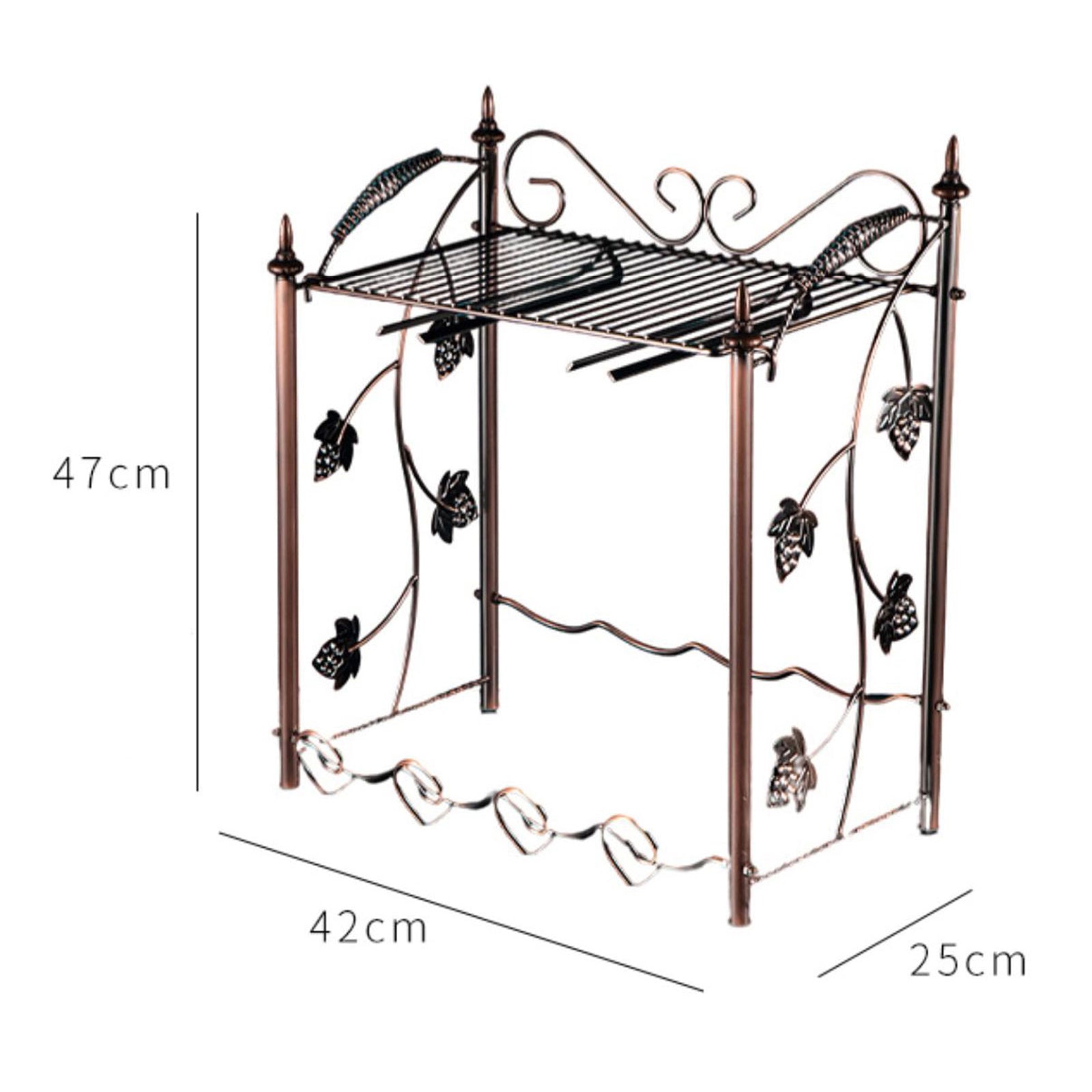 002A021 Tabletop Iron Wine Holder 2-Tiers Wine Storage Rack for 4 Bottles+4 Glasses