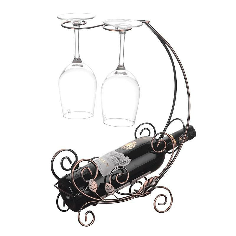 002A013-2 Red Wine Iron Art Display Rack Wine Bottle Dual Cup Holder Home Decoration