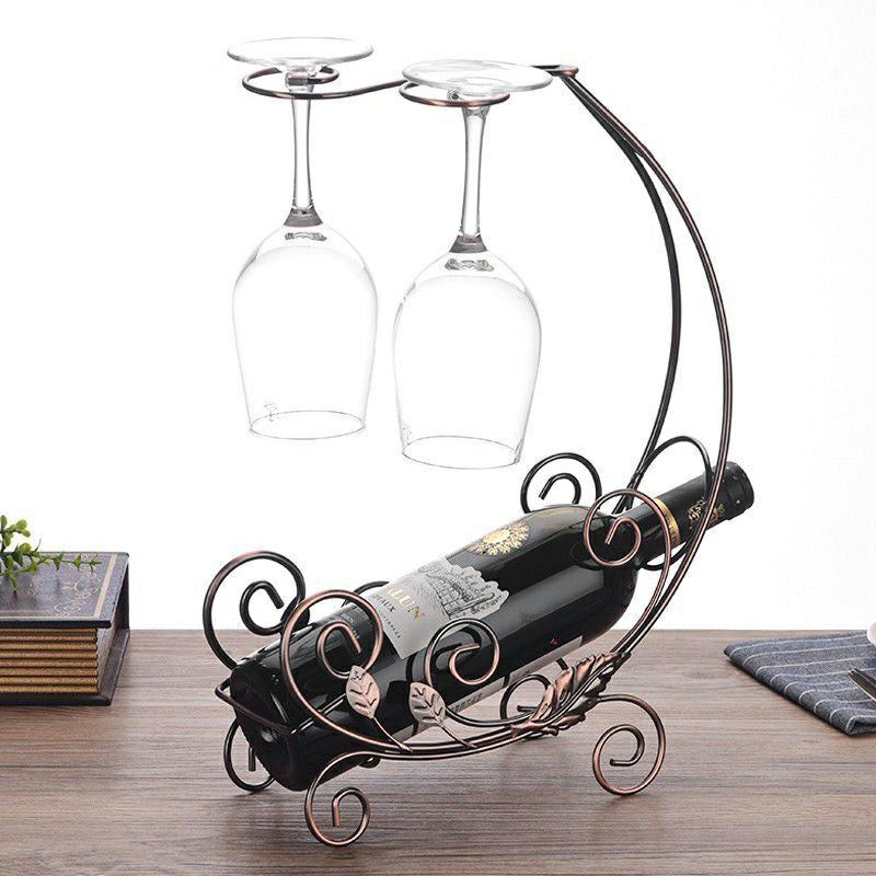 002A013-2 Red Wine Iron Art Display Rack Wine Bottle Dual Cup Holder Home Decoration