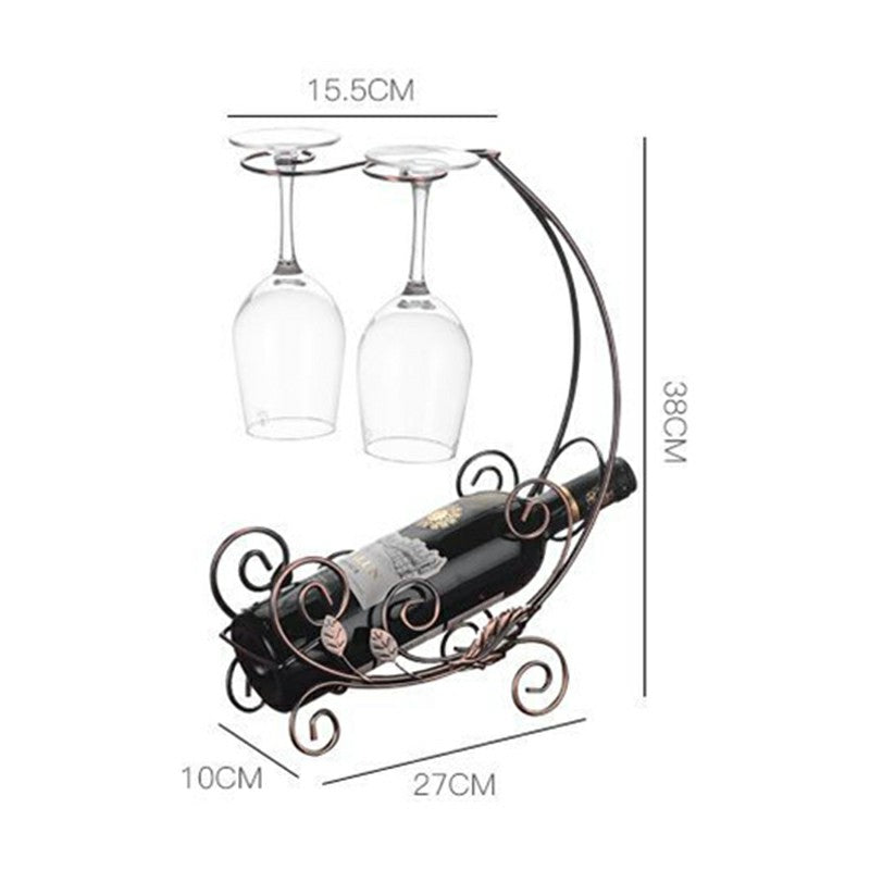 002A013-2 Red Wine Iron Art Display Rack Wine Bottle Dual Cup Holder Home Decoration
