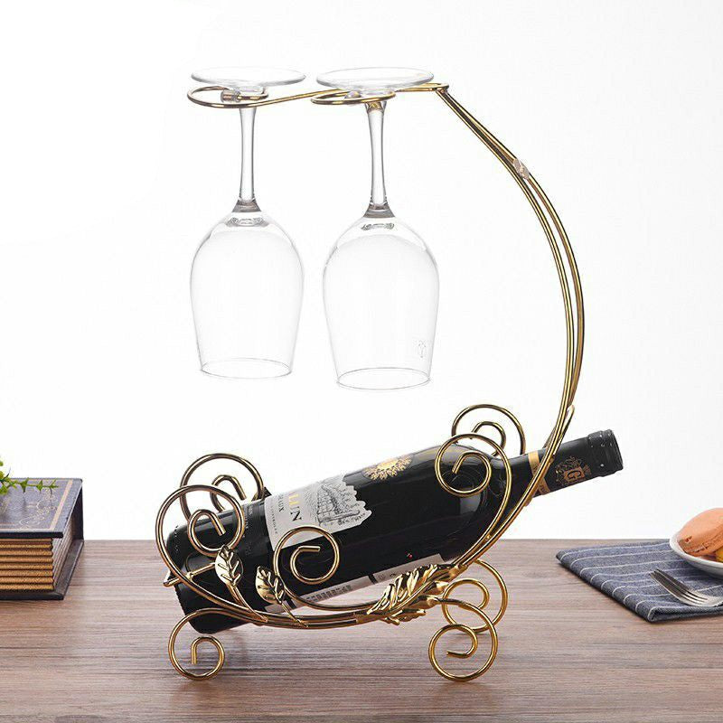 002A013-2 Red Wine Iron Art Display Rack Wine Bottle Dual Cup Holder Home Decoration