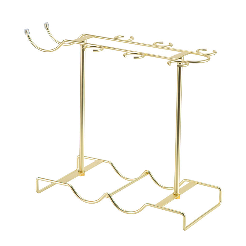 002A032 Red Wine Cup Holder Rack Decanter Hanger Stand for 2 Bottles + 6 Glasses