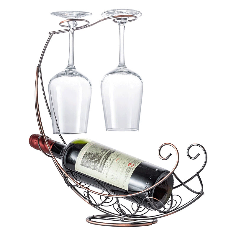 002A005 Creative Red Wine Iron Wire Display Rack Wine Bottle Dual Cup Holder