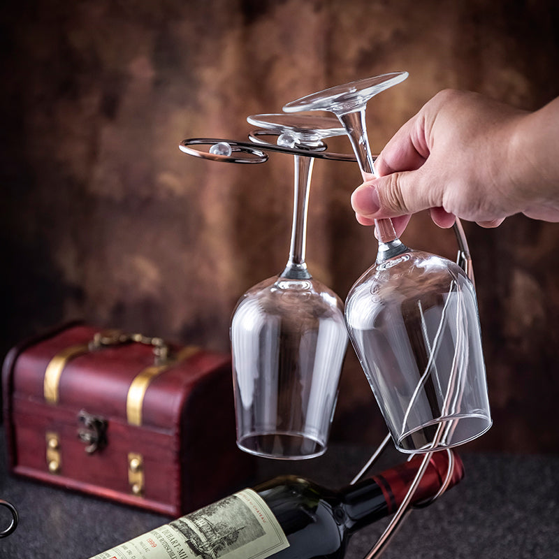 002A005 Creative Red Wine Iron Wire Display Rack Wine Bottle Dual Cup Holder