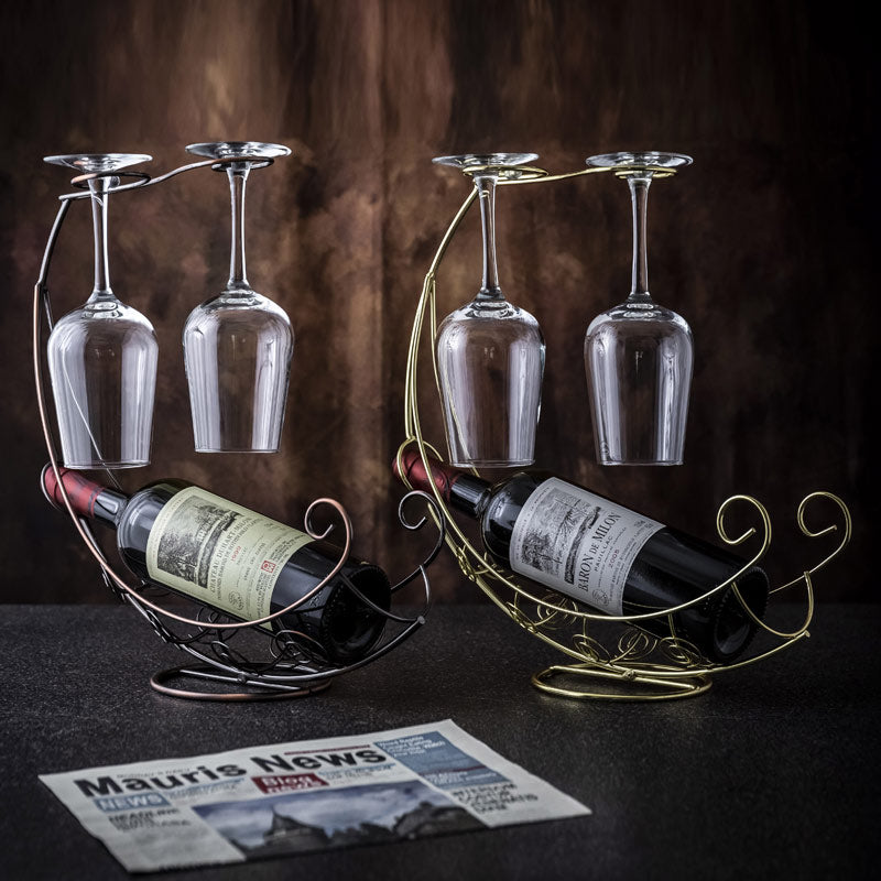 002A005 Creative Red Wine Iron Wire Display Rack Wine Bottle Dual Cup Holder