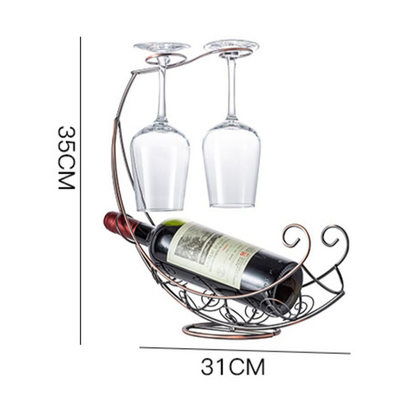 002A005 Creative Red Wine Iron Wire Display Rack Wine Bottle Dual Cup Holder