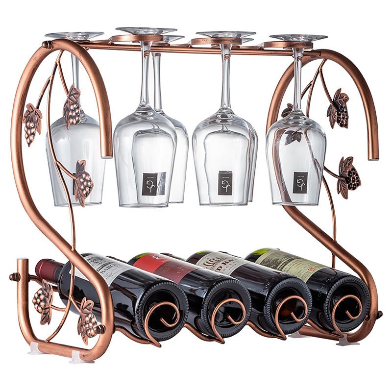 002A003 Red Wine Iron Art Display Rack Decorative Wine Bottles Glass Cups Holder