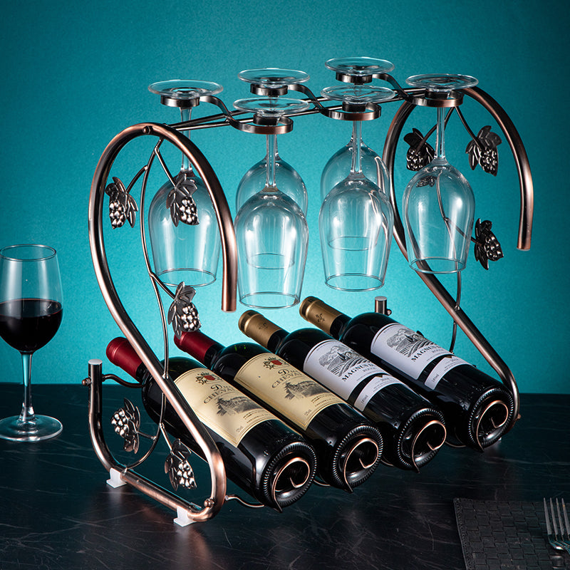 002A003 Red Wine Iron Art Display Rack Decorative Wine Bottles Glass Cups Holder