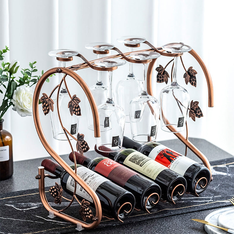 002A003 Red Wine Iron Art Display Rack Decorative Wine Bottles Glass Cups Holder