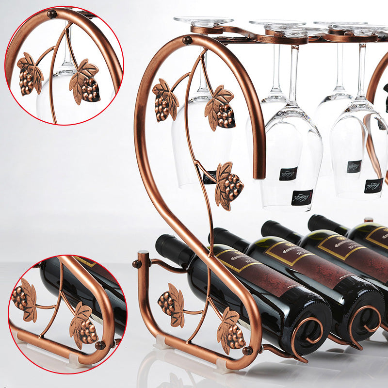 002A003 Red Wine Iron Art Display Rack Decorative Wine Bottles Glass Cups Holder