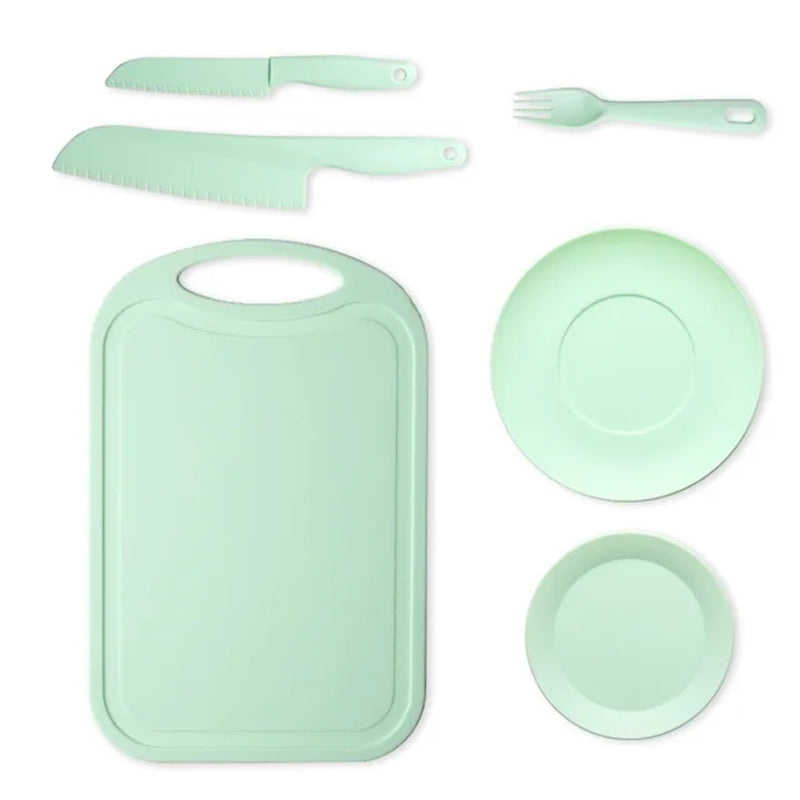 6Pcs / Set Children Chef Knife Cutting Board Plastic Plate Kitchen Utensils Set (BPA Free, No FDA)