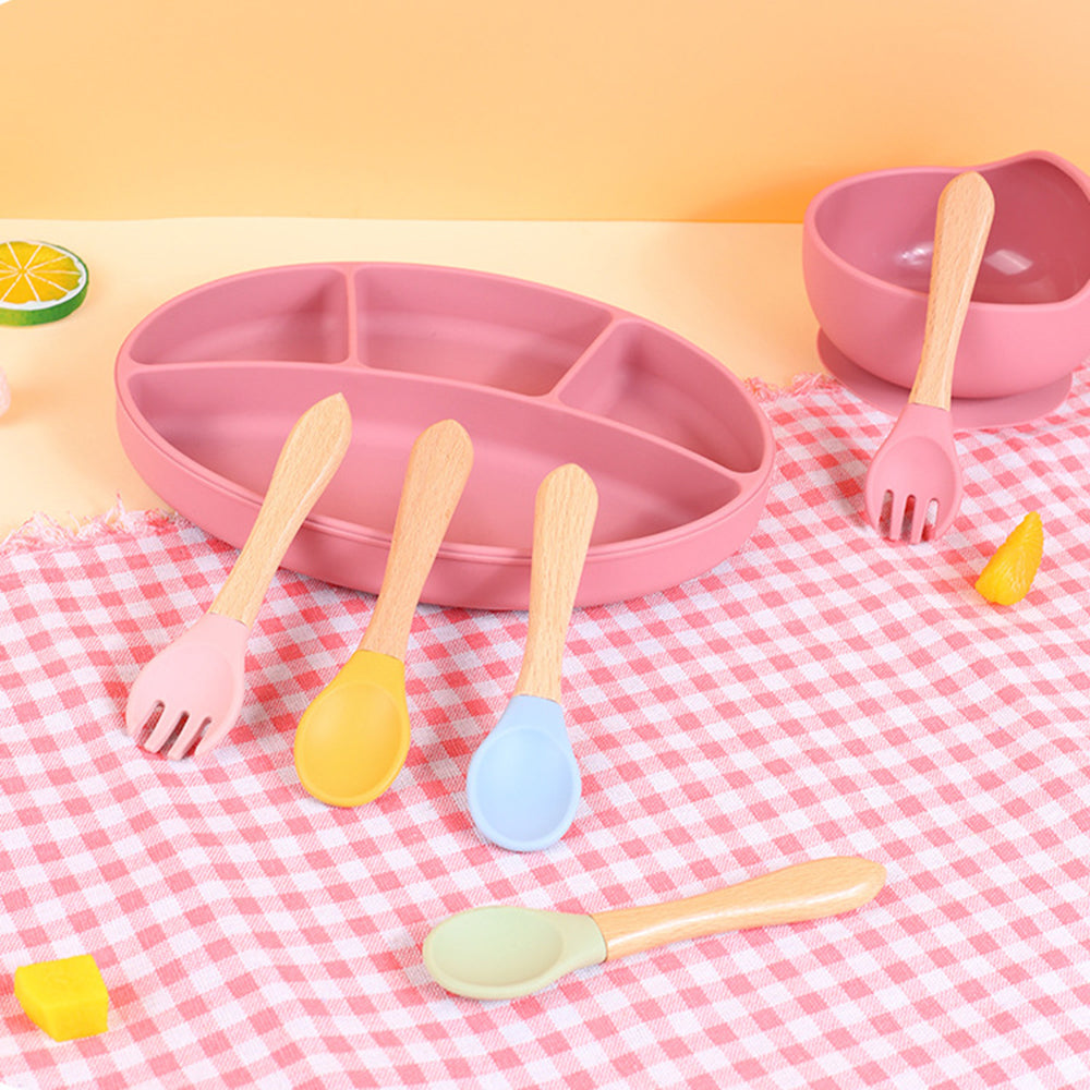 ZP0121 7Pcs Silicone Baby Feeding Set Toddler Self Feeding Dish Set (BPA Free / FDA Certificated)