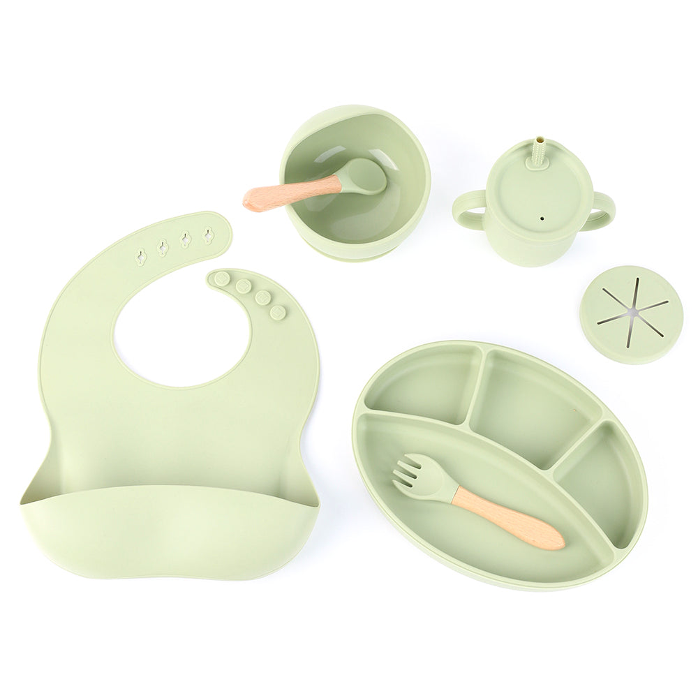 ZP0121 7Pcs Silicone Baby Feeding Set Toddler Self Feeding Dish Set (BPA Free / FDA Certificated)
