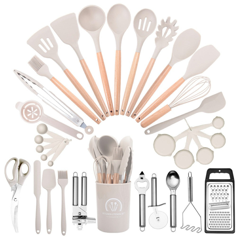 34Pcs / Set Heat Resistant Kitchen Utensils Silicone Spatula Ladle Cooking Tools Kit for Non-stick Pan (No FDA, BPA Free)