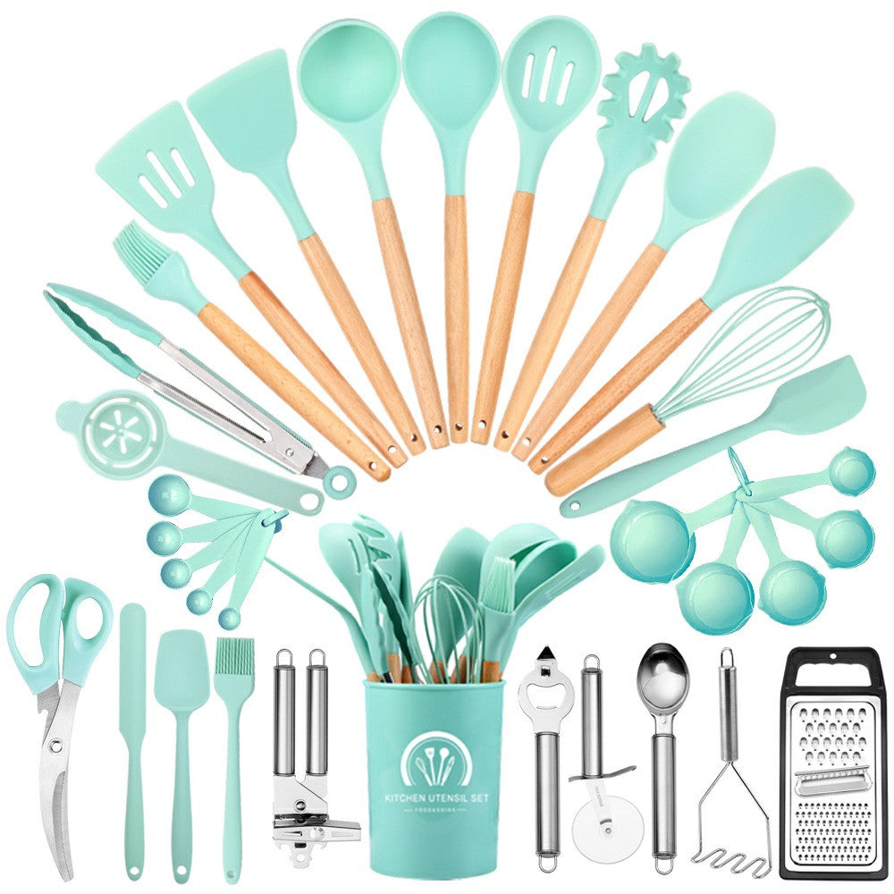 34Pcs / Set Heat Resistant Kitchen Utensils Silicone Spatula Ladle Cooking Tools Kit for Non-stick Pan (No FDA, BPA Free)