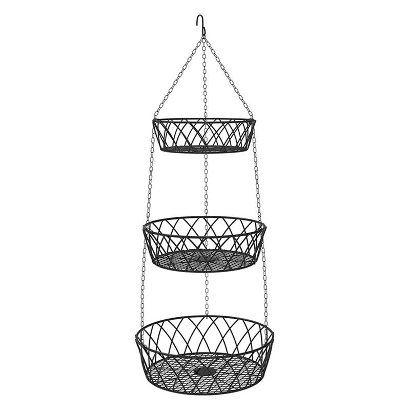 001-ZJD-SA1 3-Layer Iron Hanging Basket Potted Plant Fruit Storage Basket (BPA-free, No FDA Certificate)
