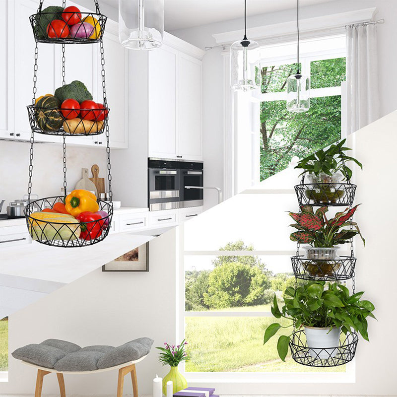001-ZJD-SA1 3-Layer Iron Hanging Basket Potted Plant Fruit Storage Basket (BPA-free, No FDA Certificate)