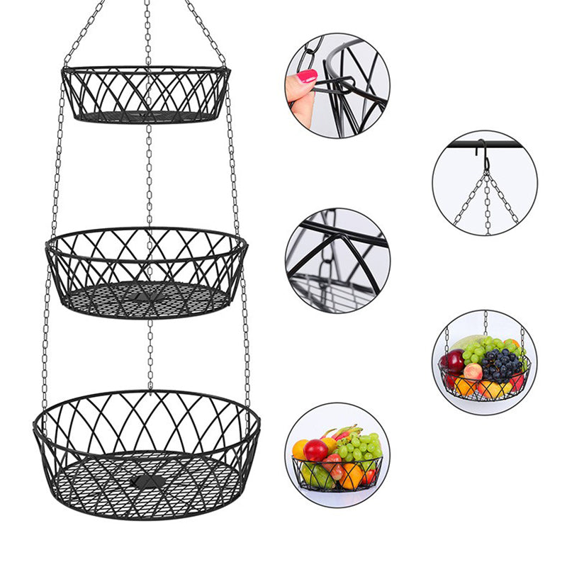 001-ZJD-SA1 3-Layer Iron Hanging Basket Potted Plant Fruit Storage Basket (BPA-free, No FDA Certificate)
