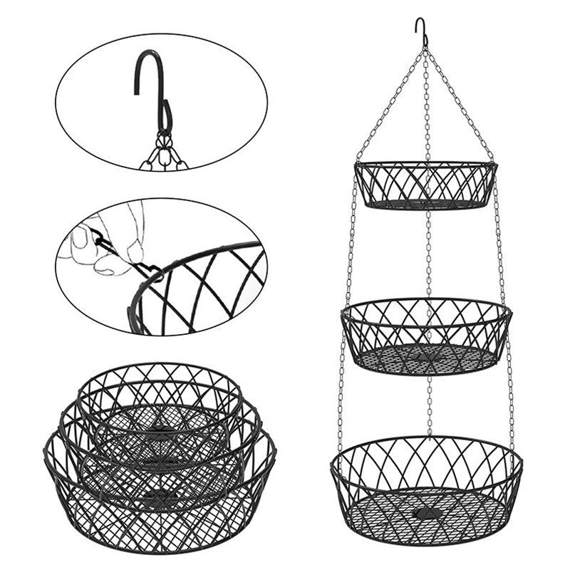 001-ZJD-SA1 3-Layer Iron Hanging Basket Potted Plant Fruit Storage Basket (BPA-free, No FDA Certificate)